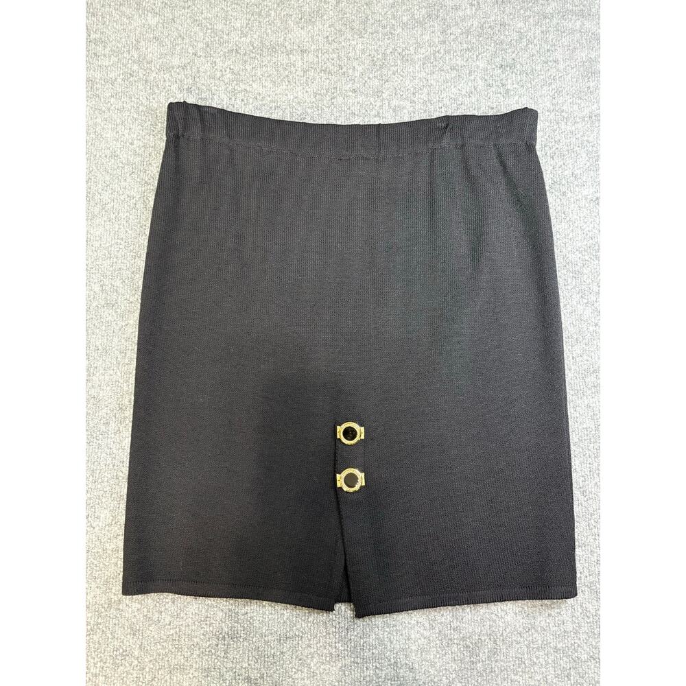 Rare St John Collection Marie Gray 2 pc Knit Suit Jacket Skirt Sz 14 Black Gold - Picture 9 of 13